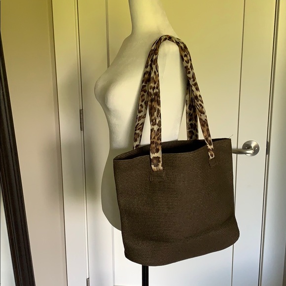 NEW Brown purse tote with leopard print handles - Picture 2 of 5